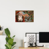 Santa with Holly, Village Scene Poster (Thuiskantoor)