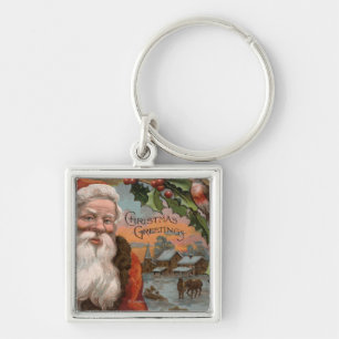 Santa with Holly, Village Scene Sleutelhanger