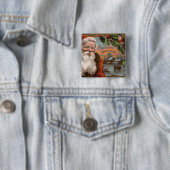 Santa with Holly, Village Scene Vierkante Button 5,1 Cm (In situ)