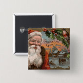 Santa with Holly, Village Scene Vierkante Button 5,1 Cm (Voorkant /achterkant)