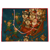 Santa with joyous pups and elves! groot cadeauzakje (Voorkant)