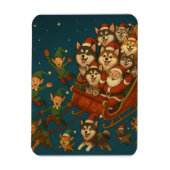 Santa with joyous pups and elves! magneet (Verticaal)