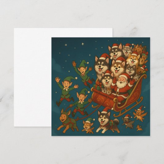 Santa with joyous pups and elves! save the date (Voorkant / Achterkant)