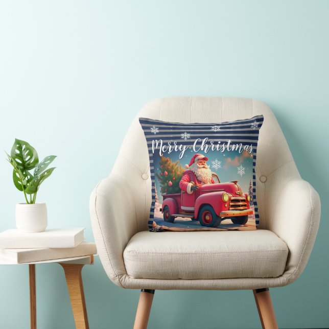 Santa With Old Pink Truck Kussen (Stoel)