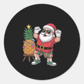 Santa With Pineapple Christmas Tree In Summer Time Ronde Sticker (Voorkant)
