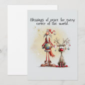 Santa with rein deer Flat Holiday Card Feestdagenkaart (Voorkant / Achterkant)