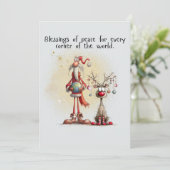 Santa with rein deer Flat Holiday Card Feestdagenkaart (Staand voorkant)