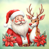 Santa With Rudolph The Rednosed Reindeer Shop Raamsticker (Vel 3)
