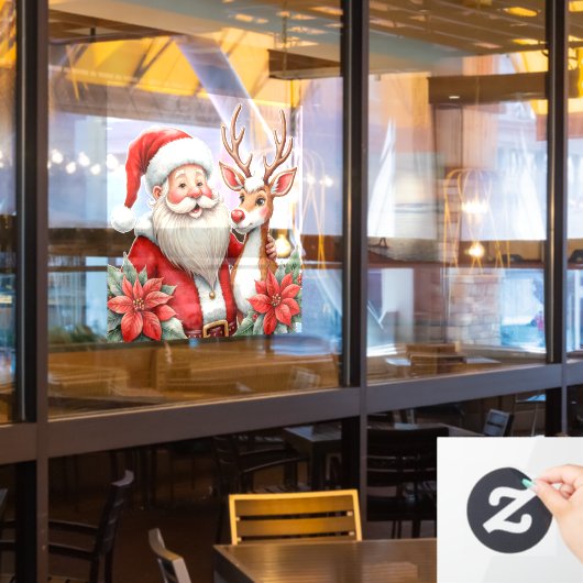 Santa With Rudolph The Rednosed Reindeer Shop Raamsticker (Restaurant Raam)