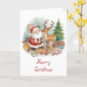 Santa with toys and reindeer & whimsical Christmas Kaart (Gele Bloem)