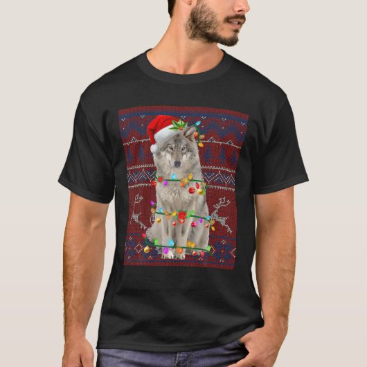 Santa Wolf kerstboom Light Pajama X-Mas Match T-shirt (Voorkant)