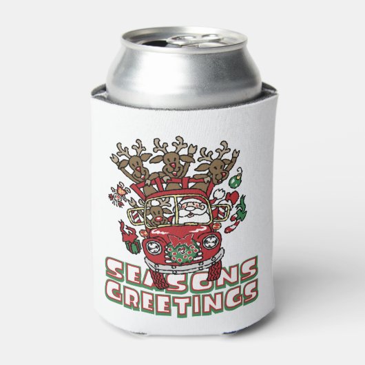 Santa Woody en zijn rendierkerstCartoon Blikjeskoeler (Blikje Voorkant)