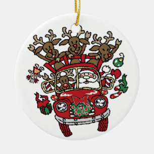 Santa Woody en zijn rendierkerstCartoon Keramisch Ornament