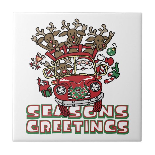 Santa Woody en zijn rendierkerstCartoon Tegeltje (Voorkant)