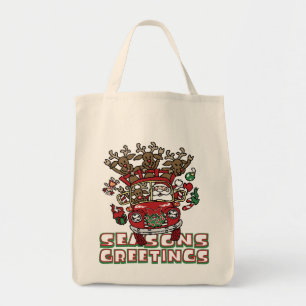 Santa Woody en zijn rendierkerstCartoon Tote Bag