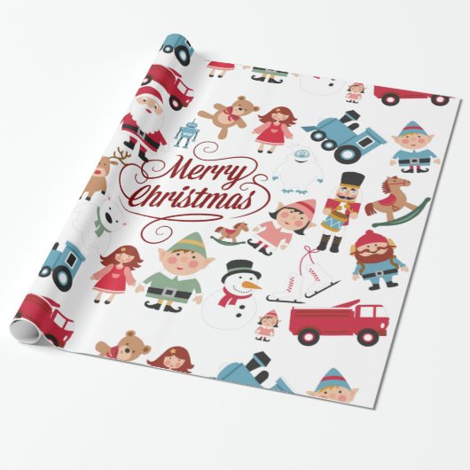 Santa Workshop-speelgoed Elves kerstpapier Cadeaupapier (Uitgerold)