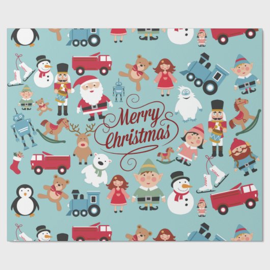 Santa Workshop-speelgoed Elves kerstpapier Cadeaupapier (Vlak)