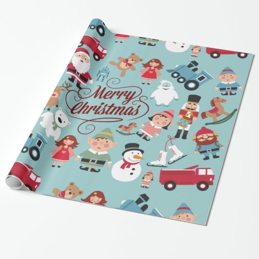 Santa Workshop-speelgoed Elves kerstpapier Cadeaupapier (Uitgerold)