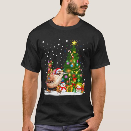 Santa Wren Bird Xmas Tree Lighting Wren Christmas T-shirt (Voorkant)