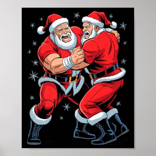 Santa Wrestling Lover Funny Wrestler Xmas Christma Poster (Voorkant)