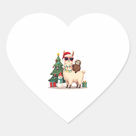 Santa Xmas Funny Llama Sloth Christmas (2) Hart Sticker (Voorkant)