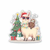 Santa Xmas Funny Llama Sloth Christmas (2) Sticker (Voorkant)