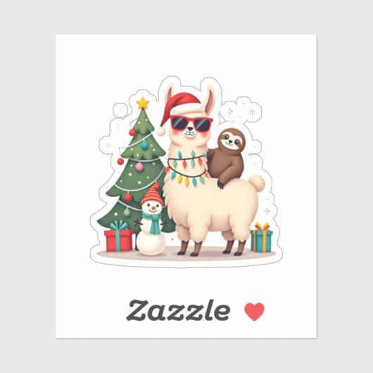 Santa Xmas Funny Llama Sloth Christmas (2) Sticker (Vel)