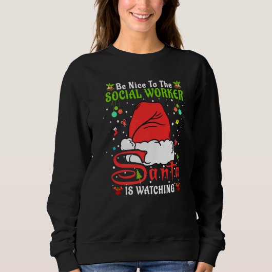 Santa Xmas Pajamas Be Nice To The Social Worker Ch Trui (Voorkant)