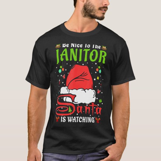 Santa Xmas pyjama's zijn leuk voor de Janitor Chri T-shirt (Voorkant)