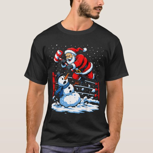 Santa Xmas Snow Lights Wrestling Funny Wrestling C T-shirt (Voorkant)