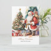  Santa & Xmas Tree gepersonaliseerd Feestdagenkaart (Staand voorkant)