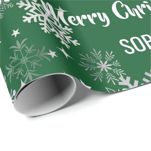 Santa Xmas Tree Gifts Snowflakes Personalize Name Cadeaupapier (Rol Hoek)