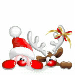 Santa y su reno staand fotobeeldje<br><div class="desc">Foto escultura de un muñeco de santa y su reno</div>