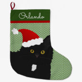 Santa Yellow Eyes Long Hair Black Cat Grote Kerstsok (Voorkant)