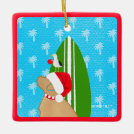 Santa Yellow Lab Surfboard Hond Kerstversiering Keramisch Ornament