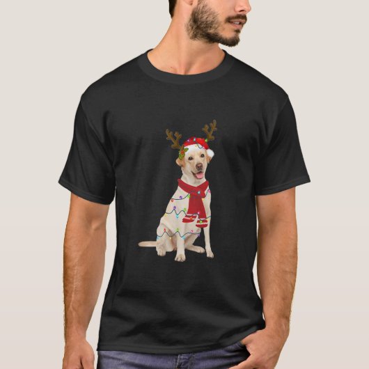 Santa Yellow Labrador Dog: prachtig rendierlicht T-shirt (Voorkant)