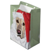 Santa Yellow Labrador Puppy Gift Bag Medium Cadeauzakje (Voorkant Gekanteld)
