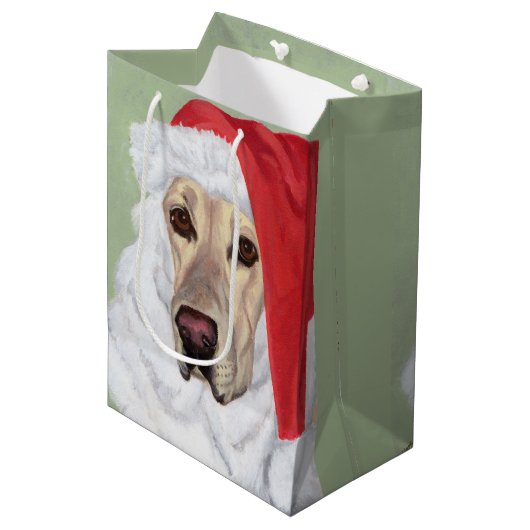 Santa Yellow Labrador Puppy Gift Bag Medium Cadeauzakje (Voorkant Gekanteld)
