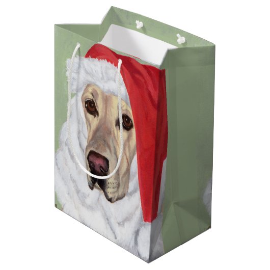 Santa Yellow Labrador Puppy Gift Bag Medium Cadeauzakje (Achterkant Gekanteld)
