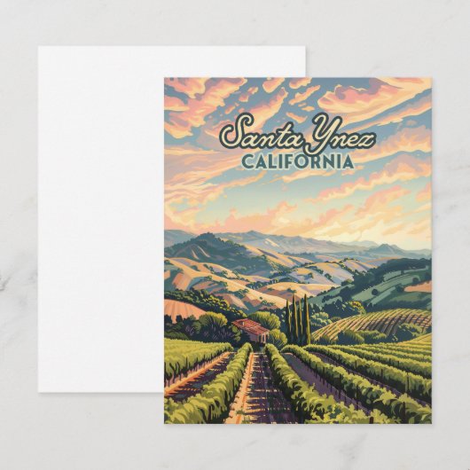 Santa Ynez California Vineyard Winery Retro Kaart (Voorkant / Achterkant)