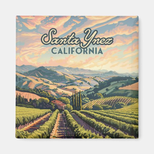 Santa Ynez California Vineyard Winery Retro Magneet (Voorkant)
