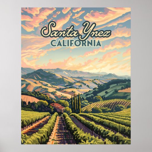 Santa Ynez California Vineyard Winery Retro Poster (Voorkant)