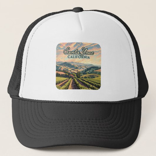 Santa Ynez California Vineyard Winery Retro Trucker Pet (Voorkant)