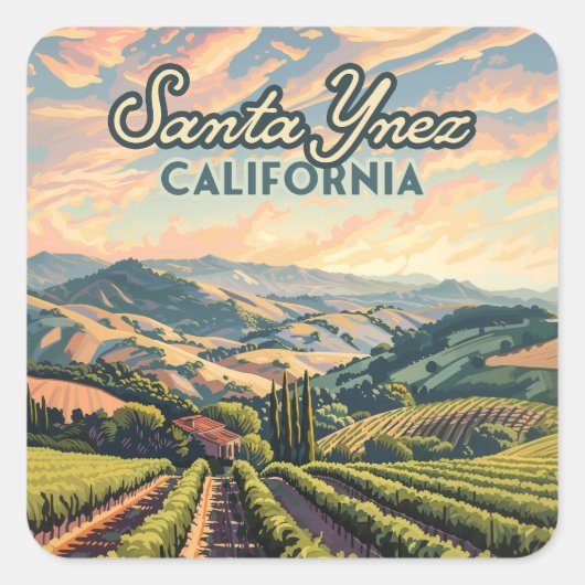 Santa Ynez California Vineyard Winery Retro Vierkante Sticker (Voorkant)