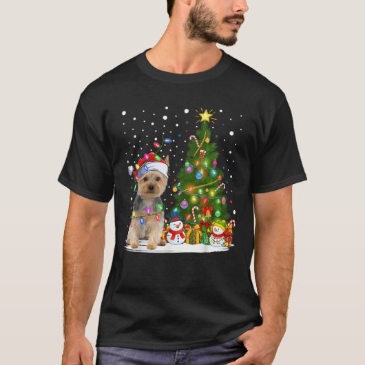 Santa Yorkie Dog Xmas Tree Lighting Yorkie Christm T-shirt (Voorkant)