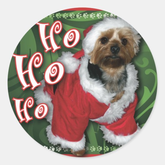 Santa Yorkie Ronde Sticker (Voorkant)