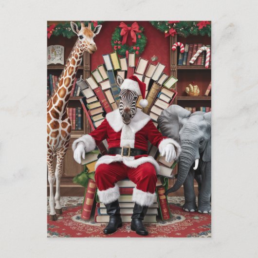 Santa Zebra, Giraffe en olifant Briefkaart (Voorkant)