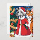 Santa Zebra, tijger Briefkaart (Voorkant / Achterkant)
