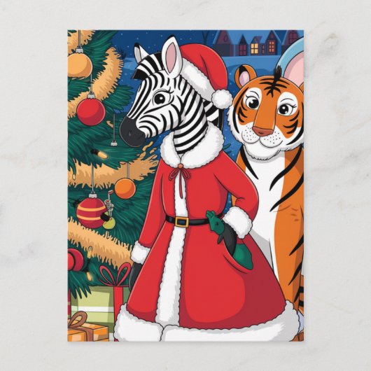 Santa Zebra, tijger Briefkaart (Voorkant)