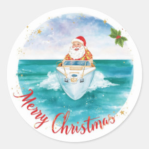 Santa Zeilen – Tropisch Kerstfeest aan Zee Ronde Sticker
